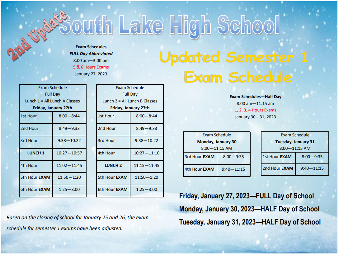 Updated Semester 1 Exam Schedule